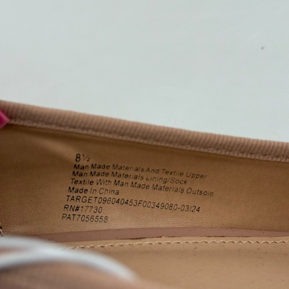 A New Day Beige Patent Leather Look Ballet Flats Size 8.5 Bow Accent Block Heel - Picture 2 of 10